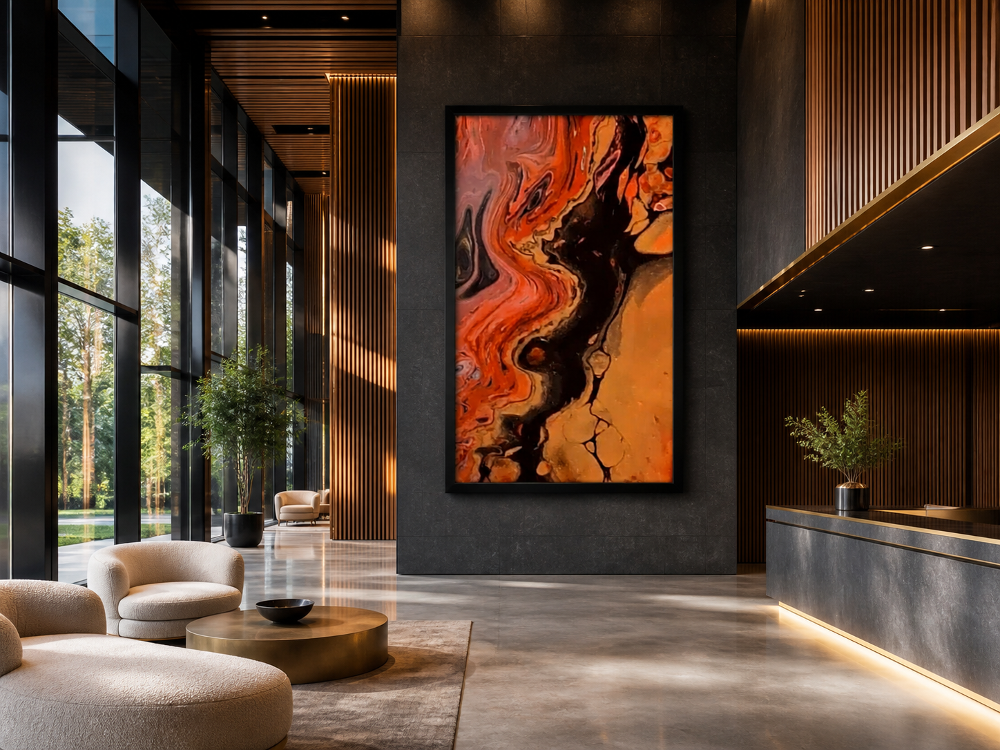 Amber Flow in an office lobby